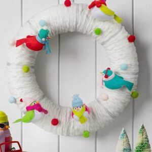 NWT 2024 Wondershop FEATHERLY FRIENDS Bird 16.25" Decorative Fabric Wreath White
